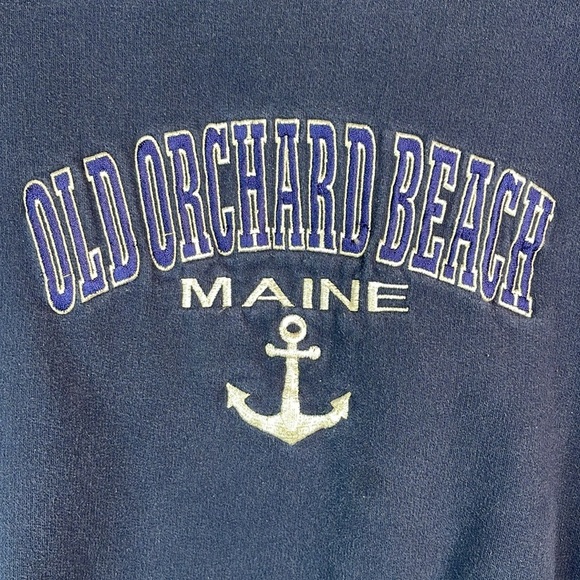 Pacific & Co Old Orchard Beach Maine Embroidered Sweatshirt Navy Blue 90s Vibe L - Picture 3 of 12